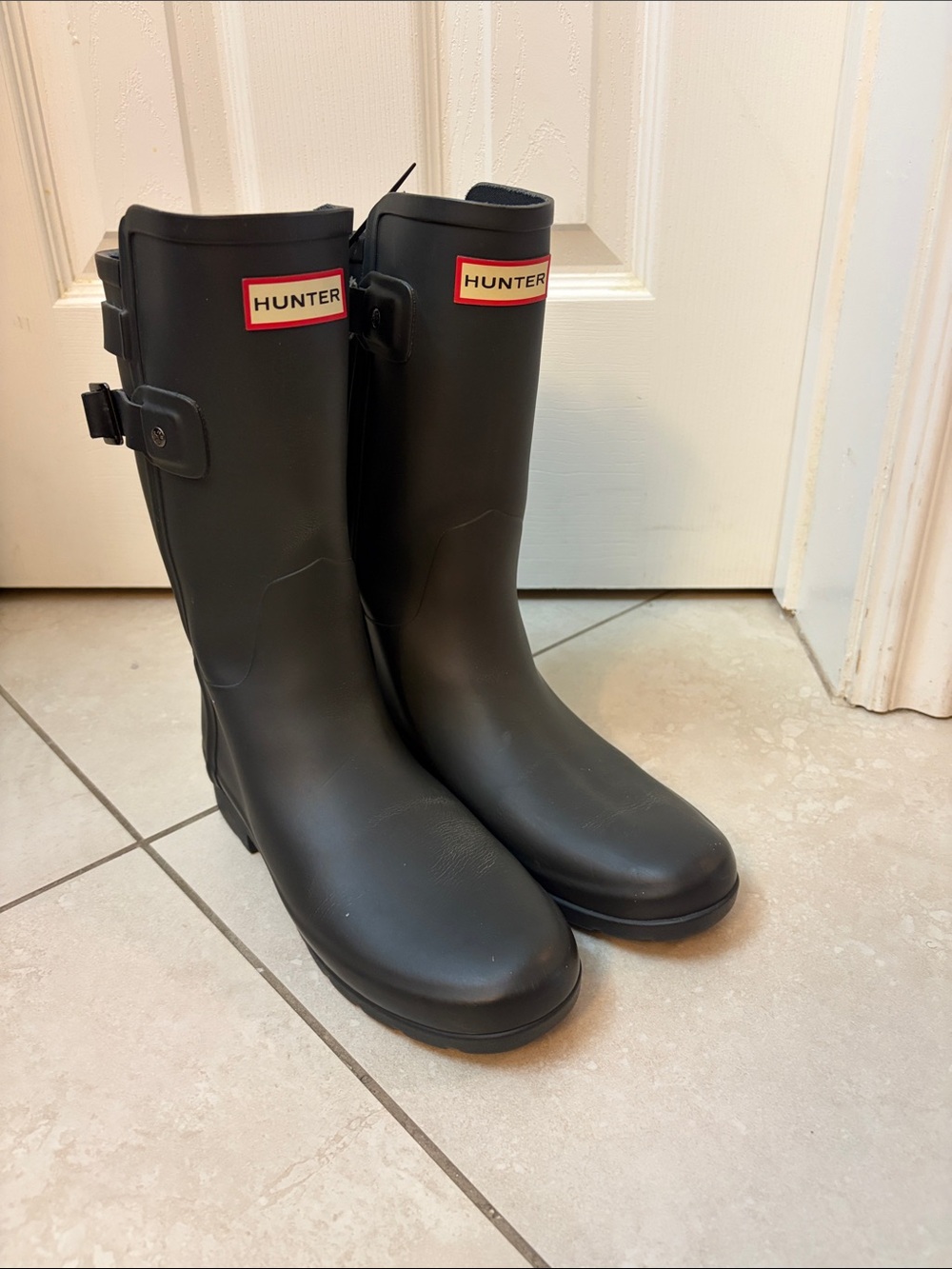 Hunter Matte Black Mid-Calf Rain Boots with Side Buckle